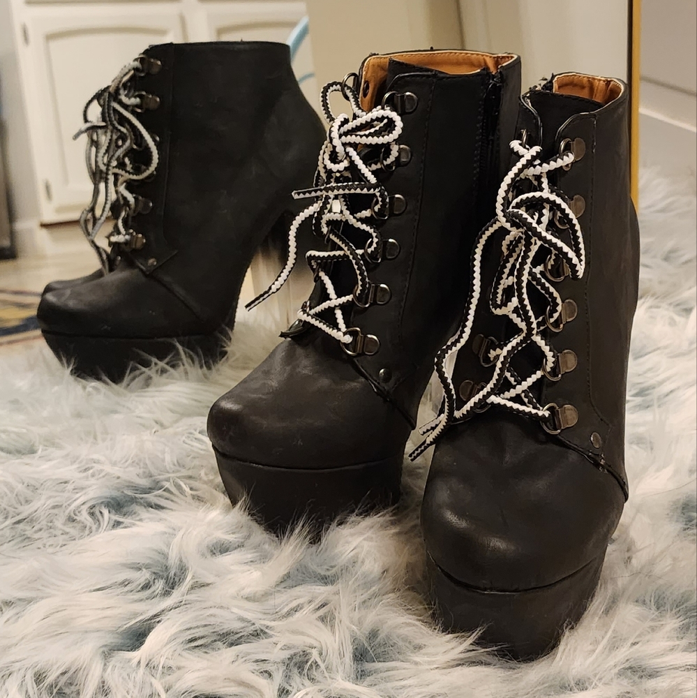Paper Fox Black Lace Up Ankle Booties